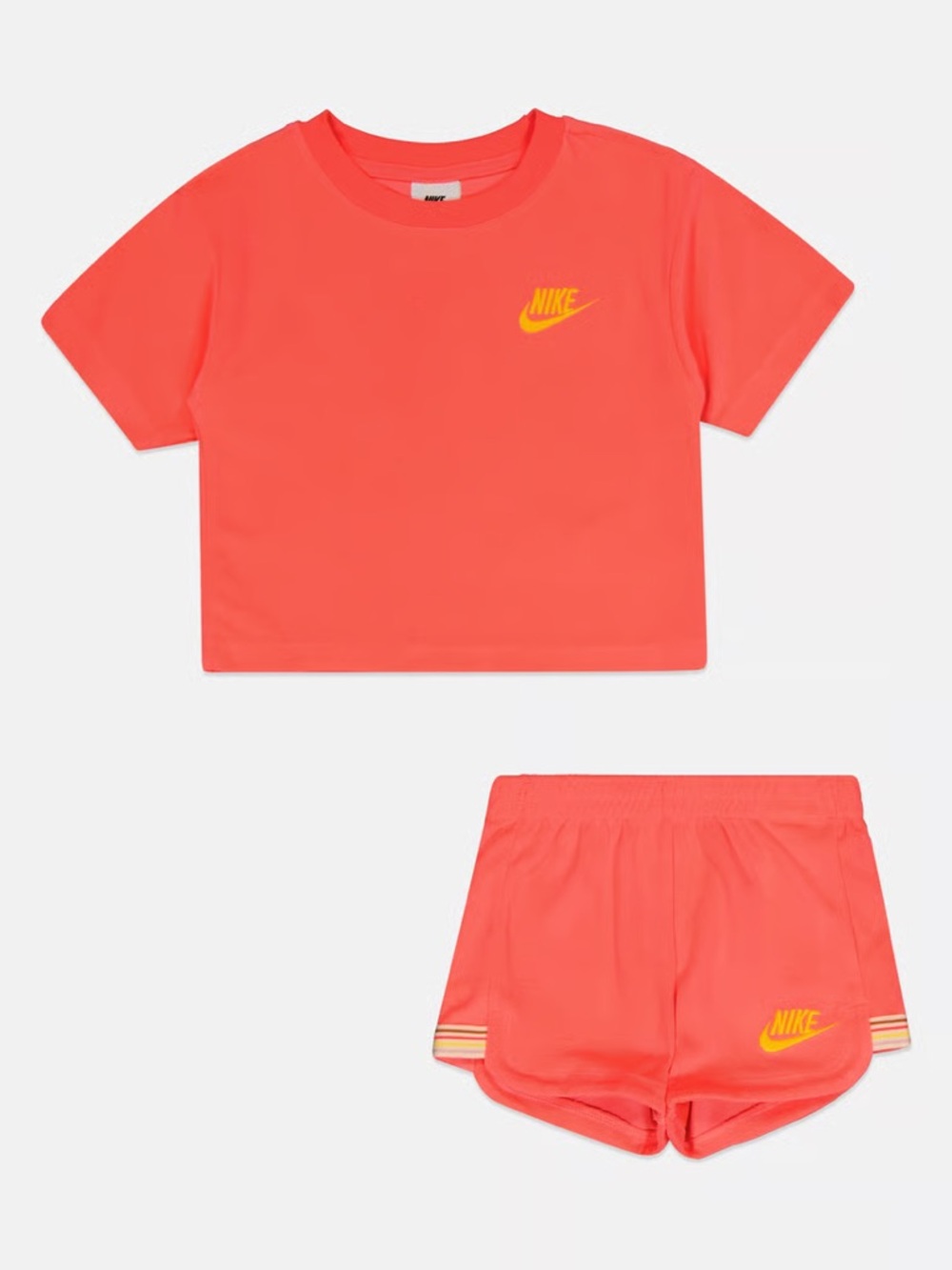 Nike Coral Baby girl Cropped Tee and Matching Shorts with Yellow Logo Size 12M